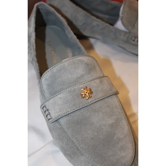 Tory‎ Burch Women's Suede Double T Ballet Loafer Blue Lapis/Gray NIB $268 - Picture 3 of 7